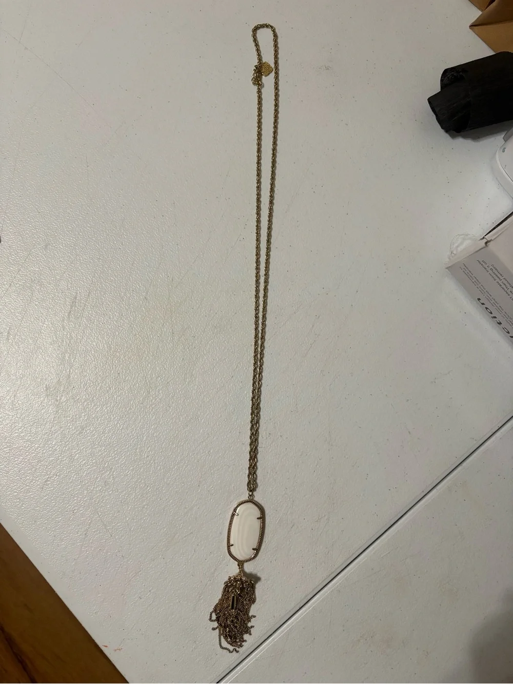 Kendra Scott White Stone Pendant Tassel Necklace
